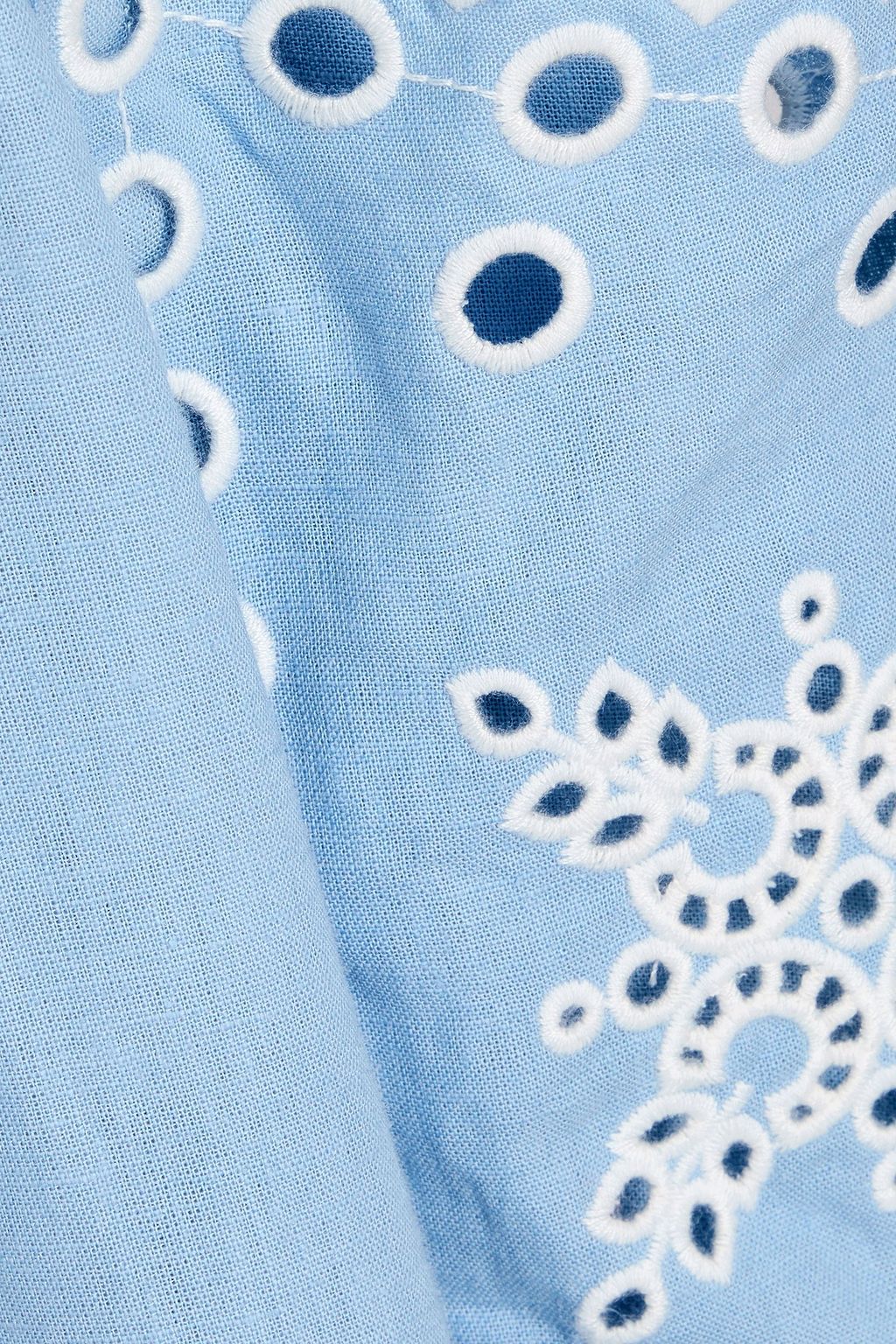 SANDRO リネン混 ミディワンピース カットアウト イギリス刺繍トリム