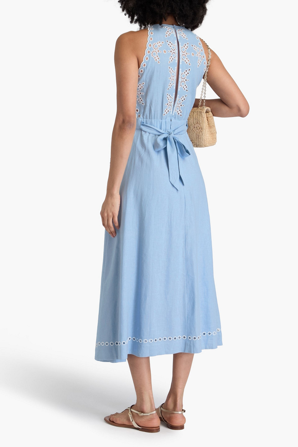 Sandro Cutout Broderie Anglaise Linen-blend Midi Dress