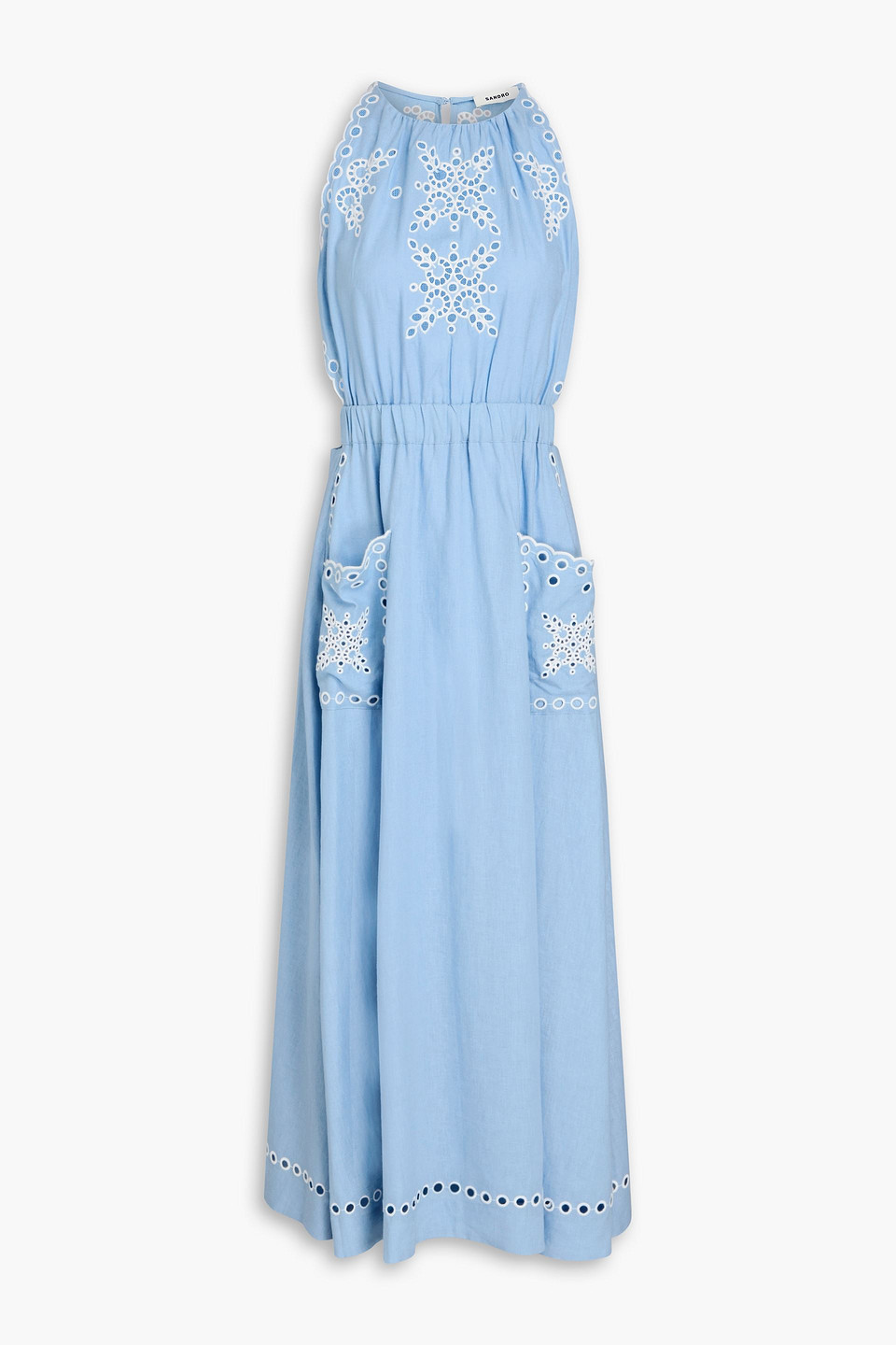 Sandro Cutout Broderie Anglaise Linen-blend Midi Dress
