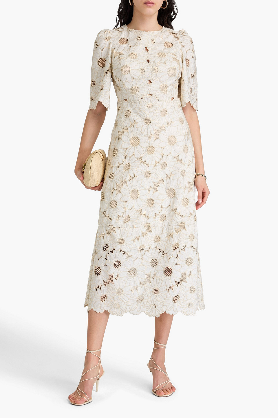  Sandro - Midikleid Aus Spitze Mit Metallic-effekt - Weiß - Fr 34 