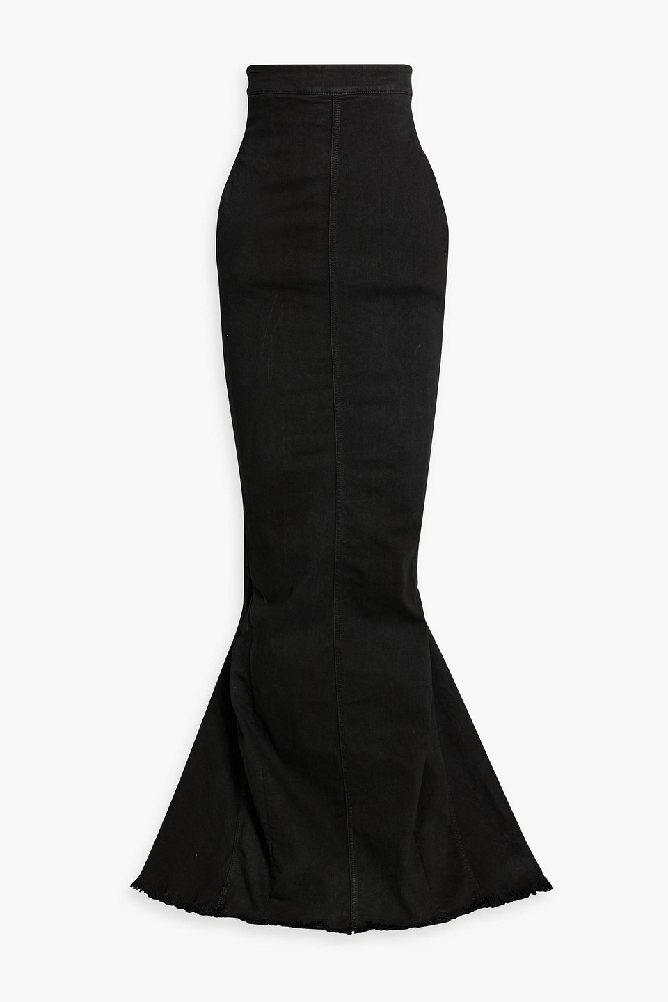 Rick Owens Dirt Pillar Fluted Denim Maxi Skirt In Black