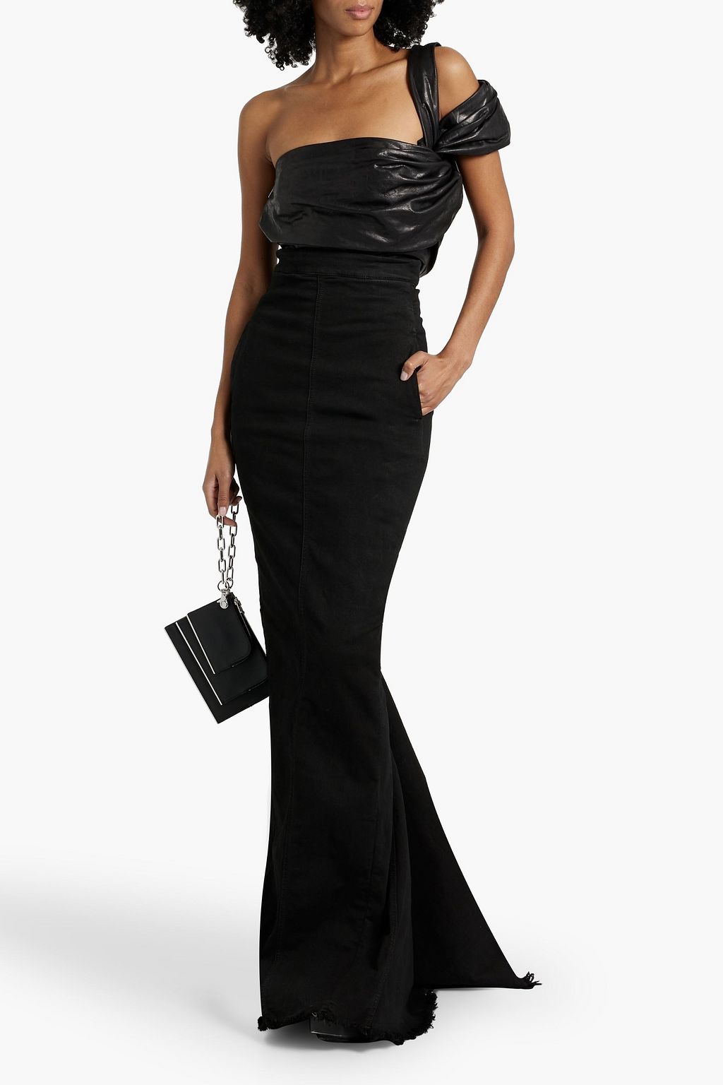 RICK OWENS Dirt Pillar fluted denim maxi skirt