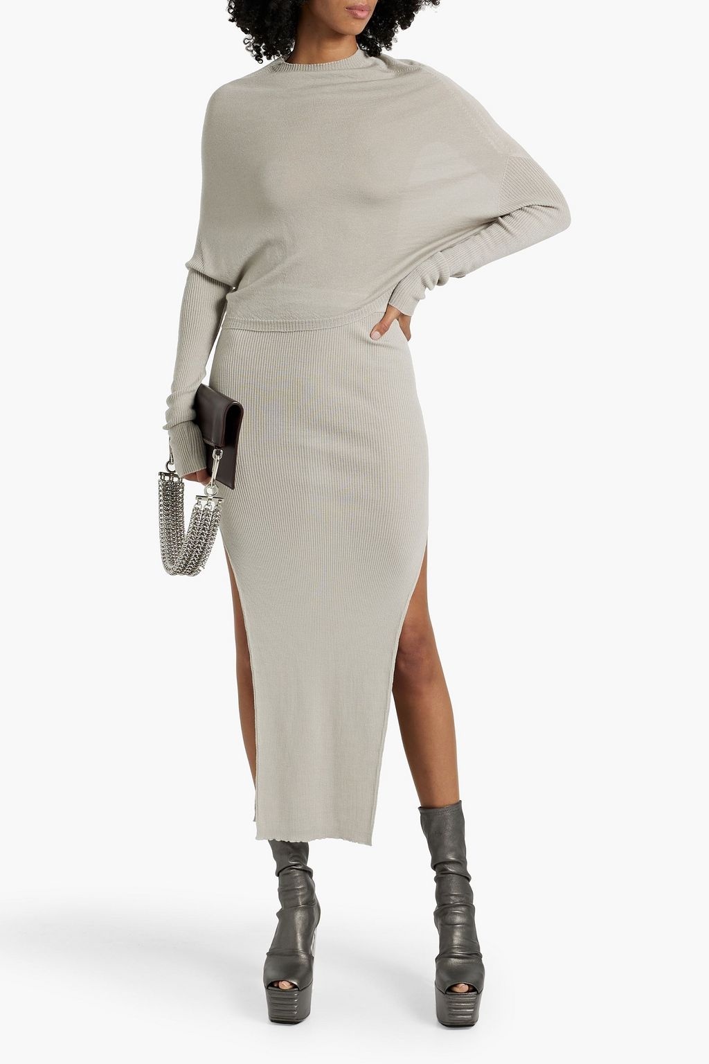 RICK OWENS Sacri ribbed wool-blend maxi pencil skirt