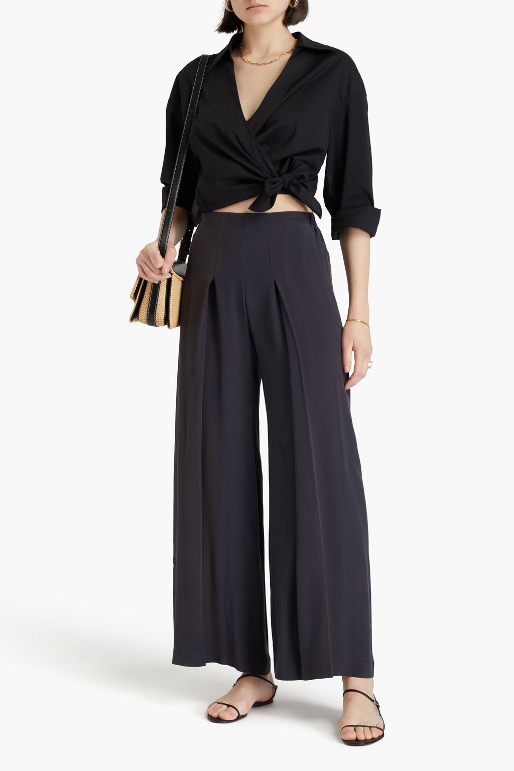 GENTRYPORTOFINO Pleated silk crepe de chine wide-leg pants