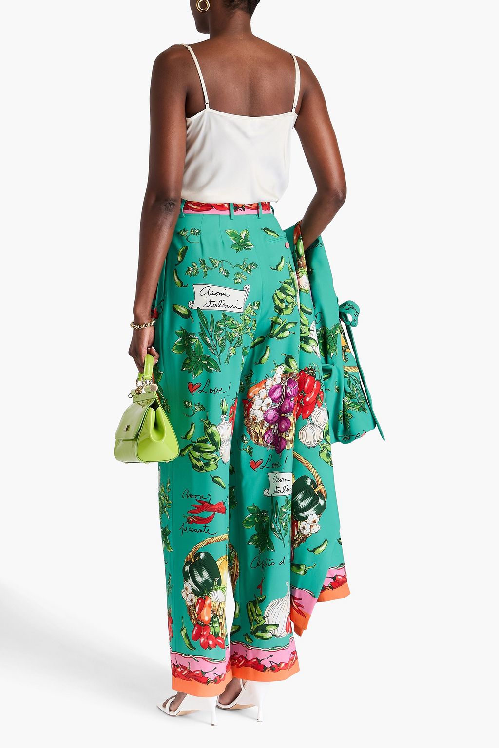 DOLCE&GABBANA Pleated printed crepe de chine straight-leg pants