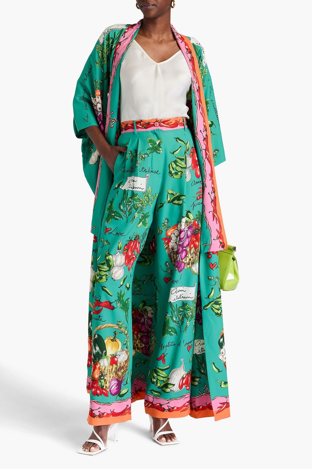 DOLCE&GABBANA Pleated printed crepe de chine straight-leg pants