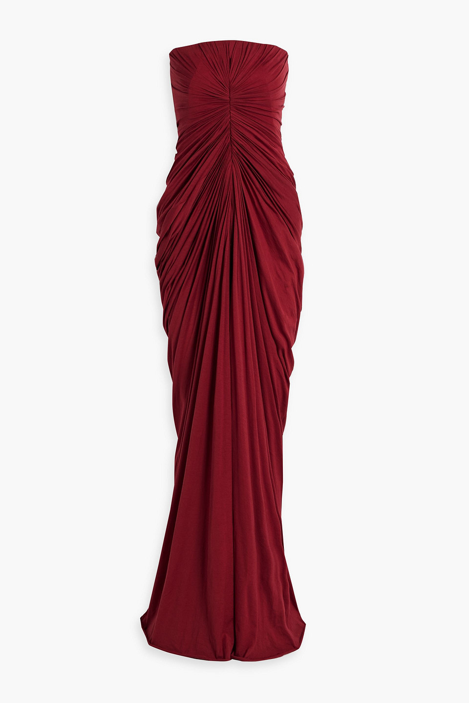 Rick Owens Womens Cherry Radiance Ruched Slim-fit Cotton Maxi Dress In Claret