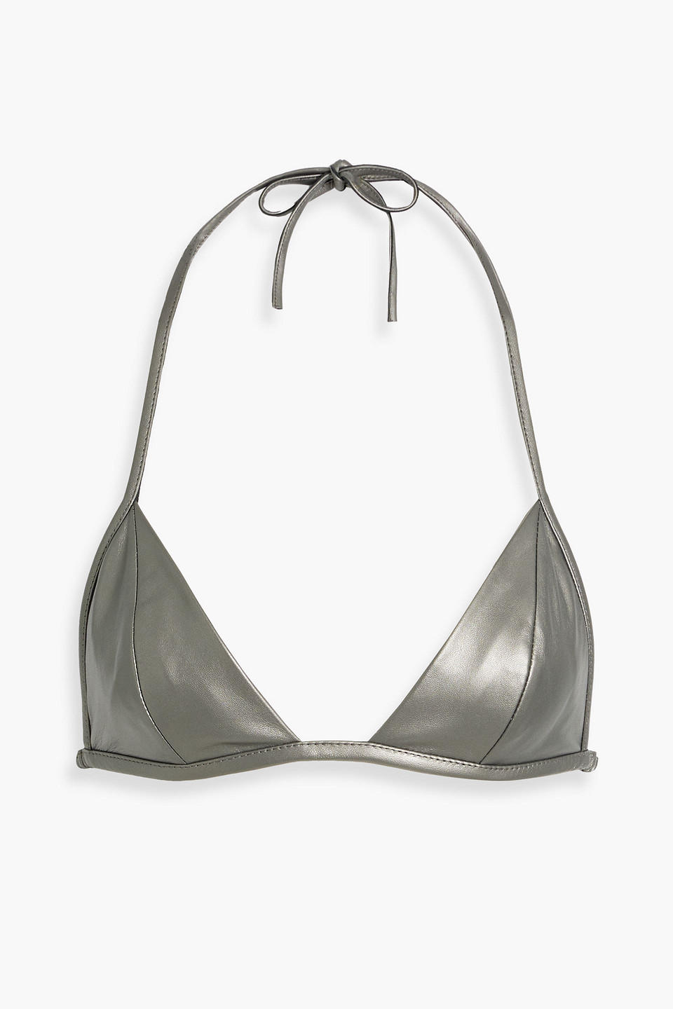 Rick Owens Leather Halterneck Bra Top In Gunmetal