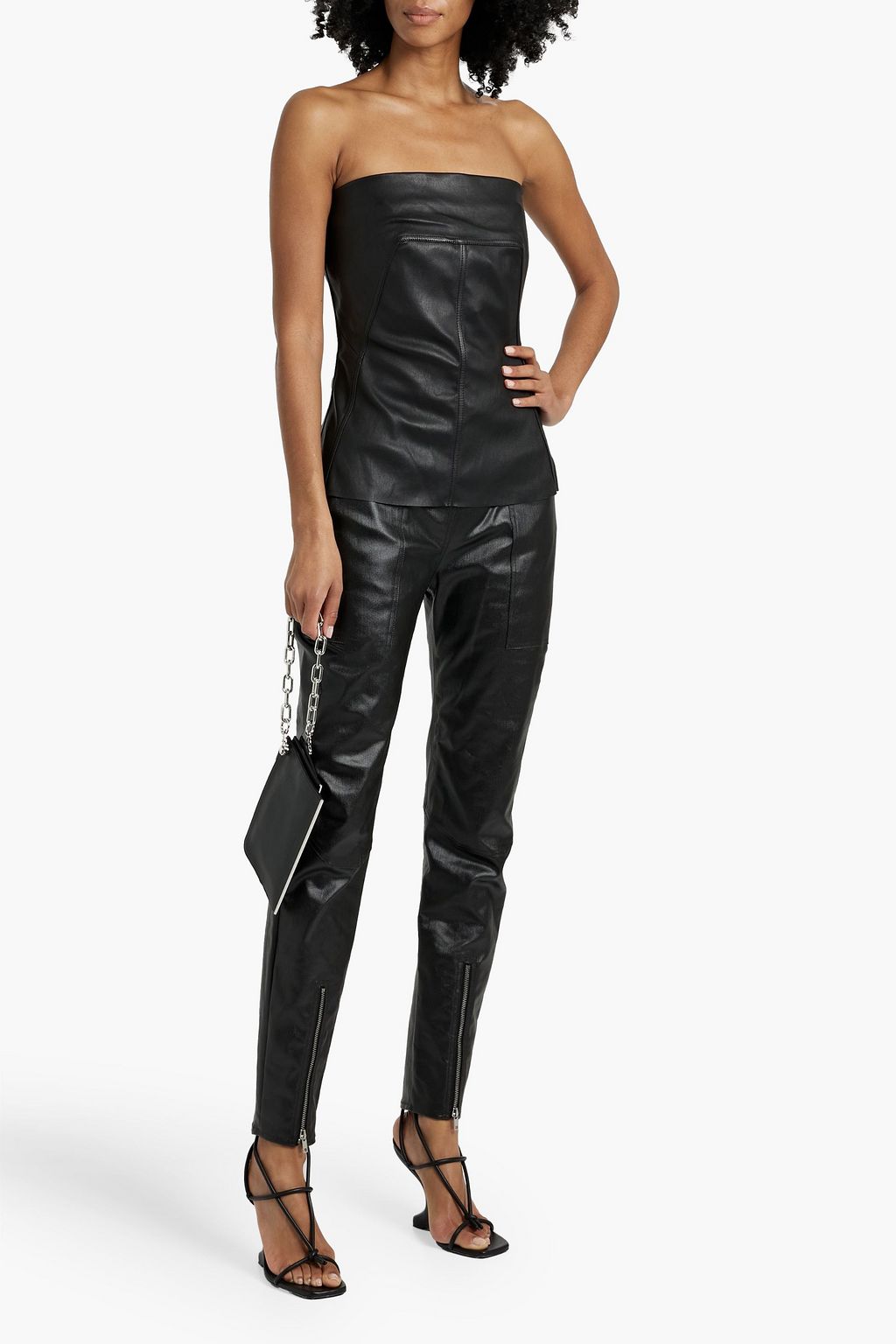 RICK OWENS Strapless leather-blend bustier top