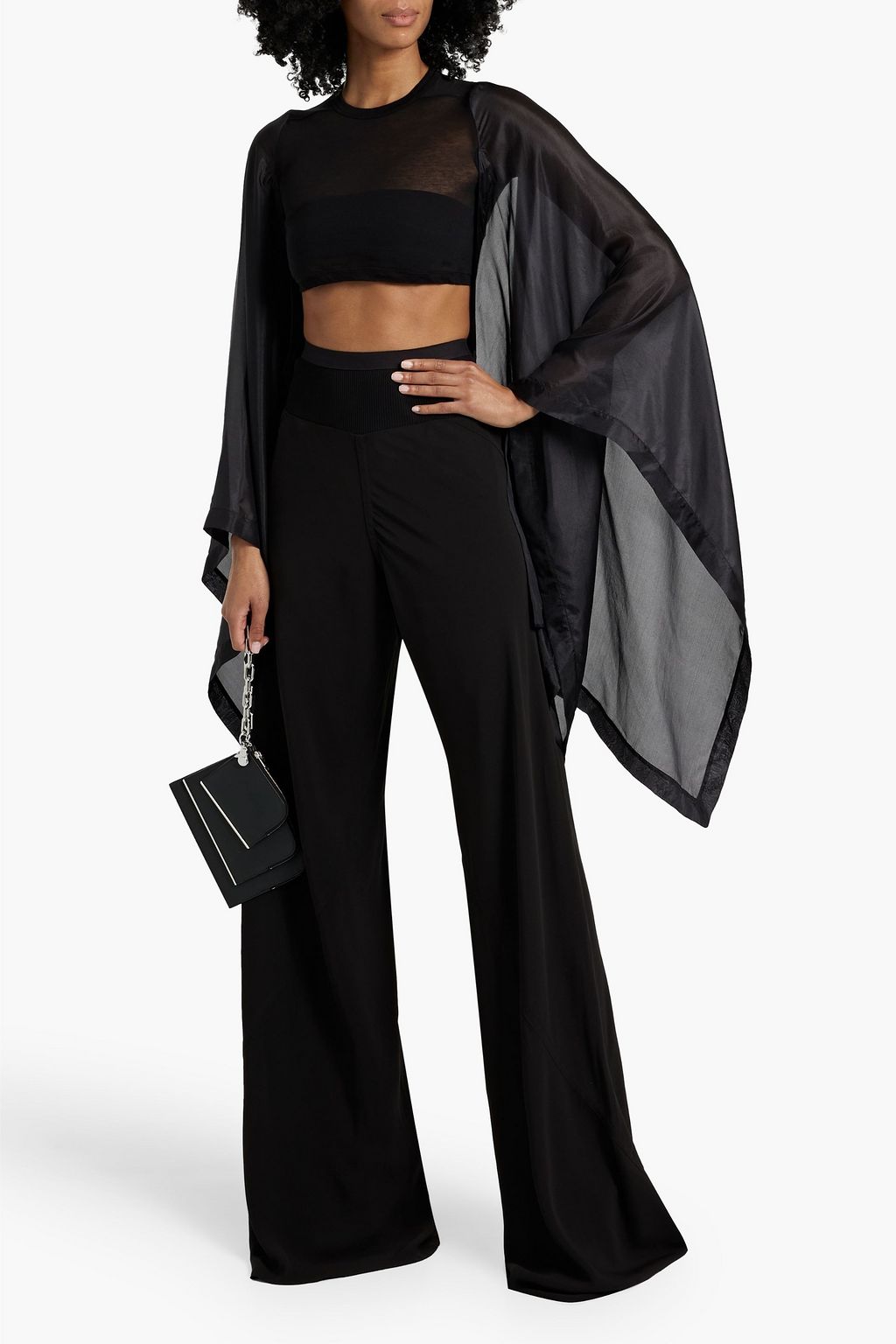 RICK OWENS Flag cropped silk-paneled cotton-jersey top