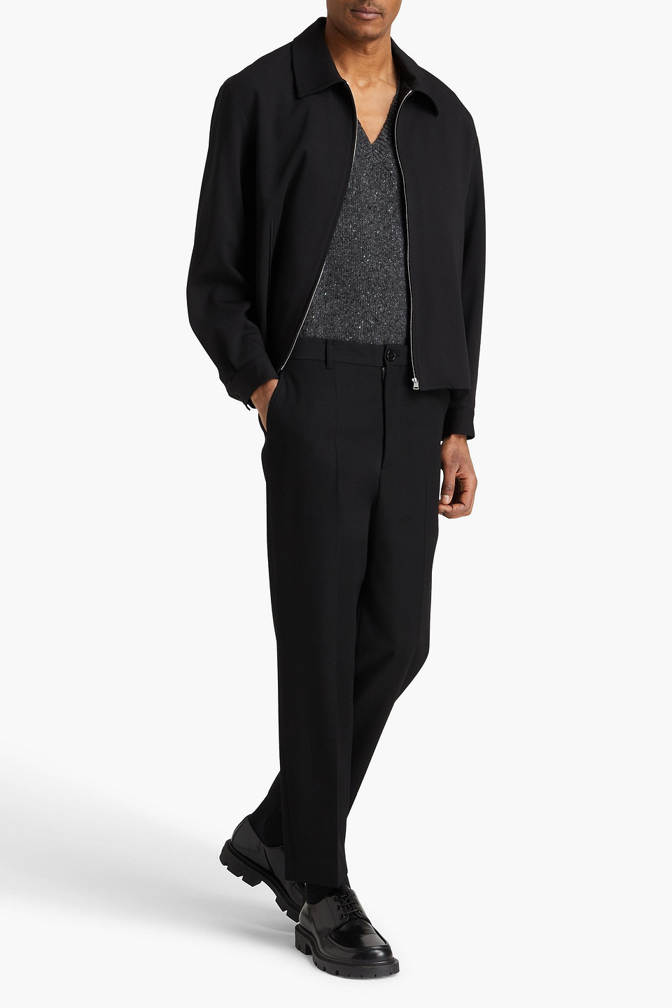 Sandro Wool-blend Crepe Jacket In Schwarz
