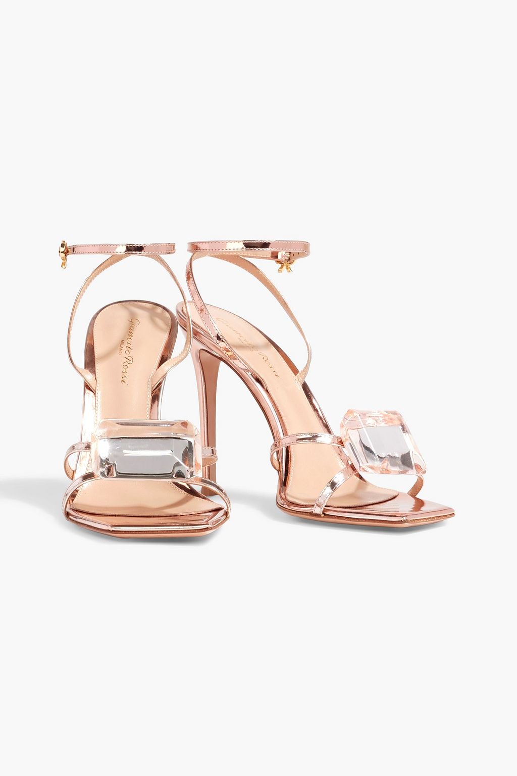 GIANVITO ROSSI Jaipur crystal-embellished mirrored-leather sandals
