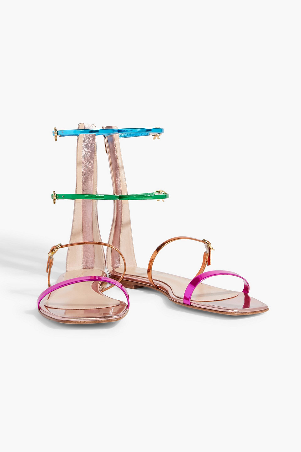 Gianvito Rossi Ribbon Downtown Mirrored-leather Sandals In Multicolor