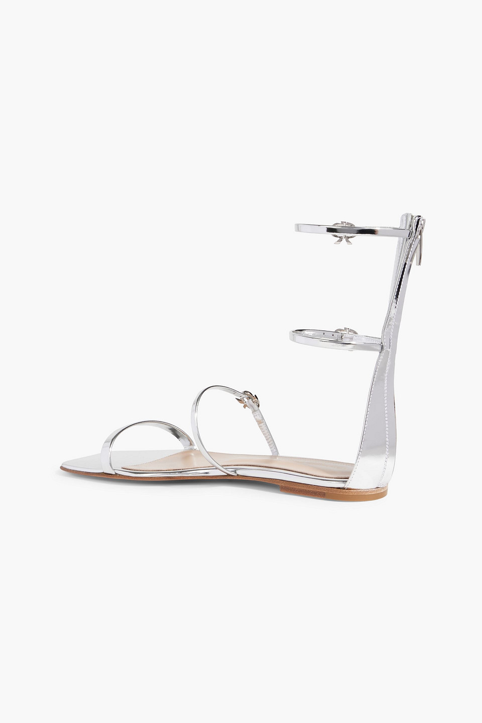 Gianvito Rossi Ribbon Downtown Mirrored-leather Sandals In Silver
