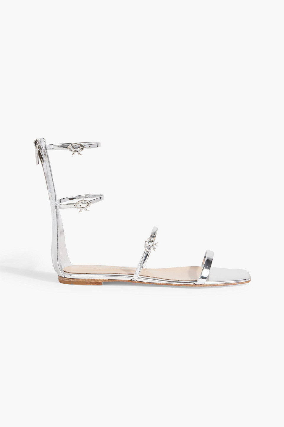 Gianvito Rossi Ribbon Downtown Mirrored-leather Sandals In Silver