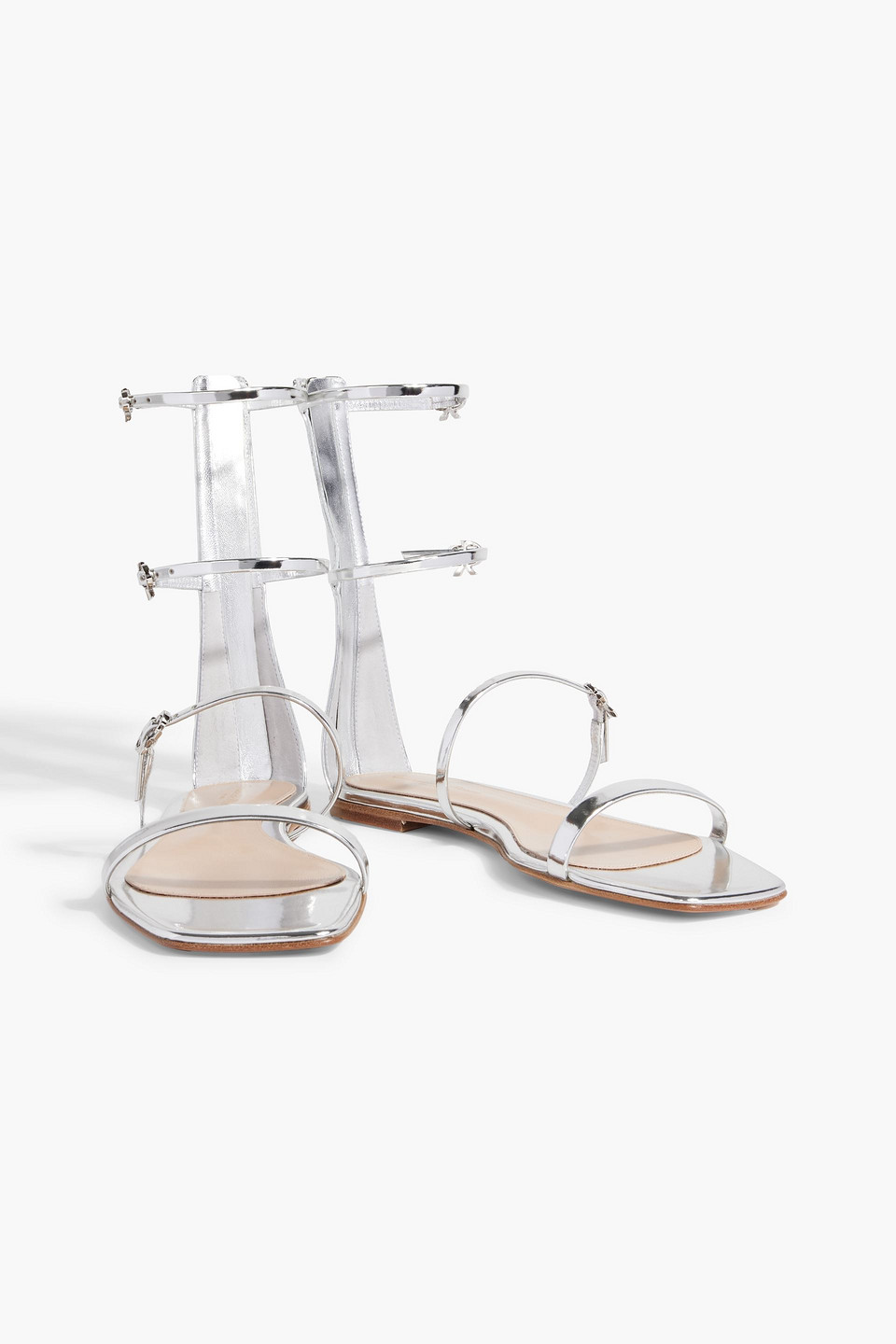 Gianvito Rossi Ribbon Downtown Mirrored-leather Sandals In Silver