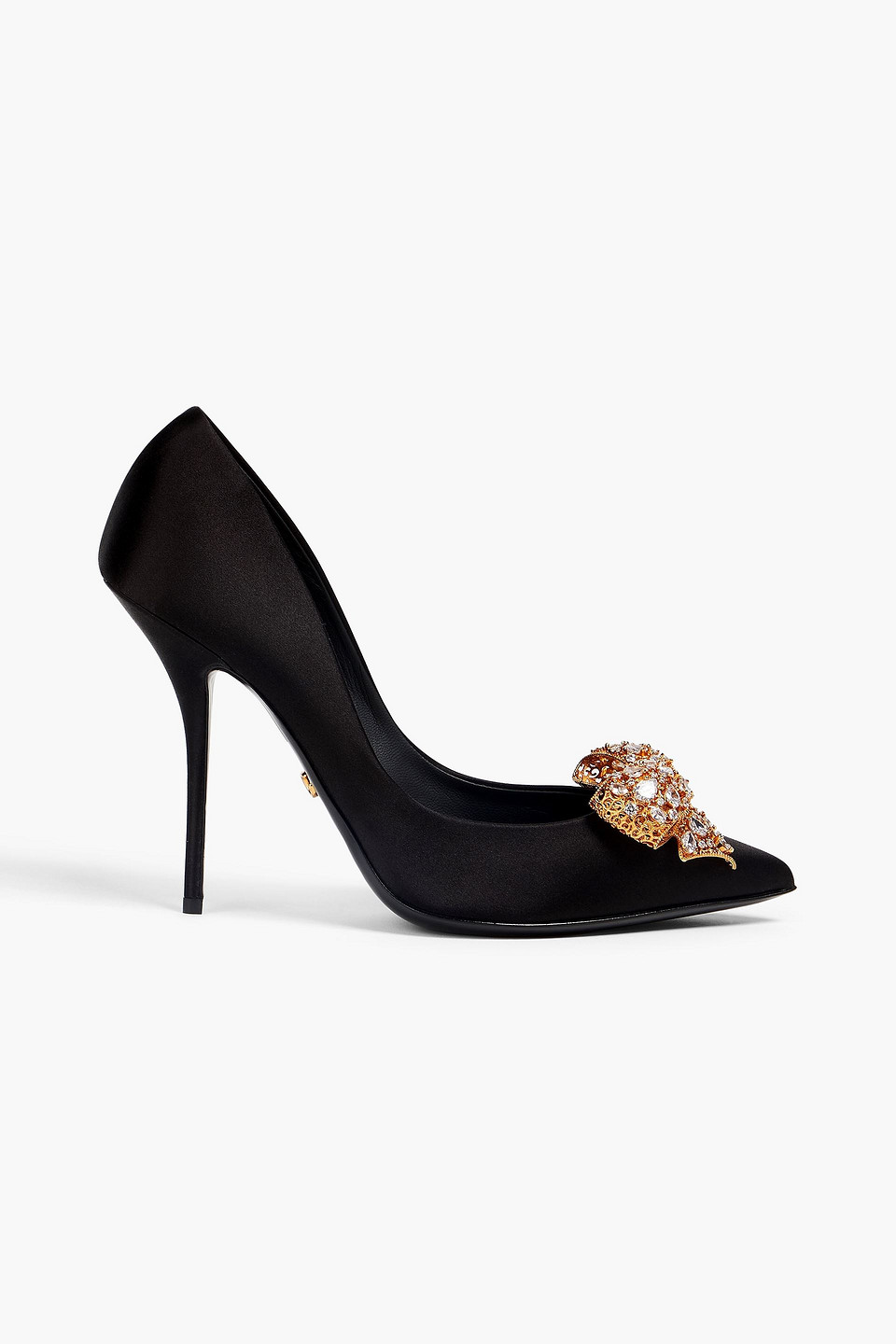 Dolce & Gabbana Black Satin Bow Embellished Heels Pumps Shoes In Schwarz