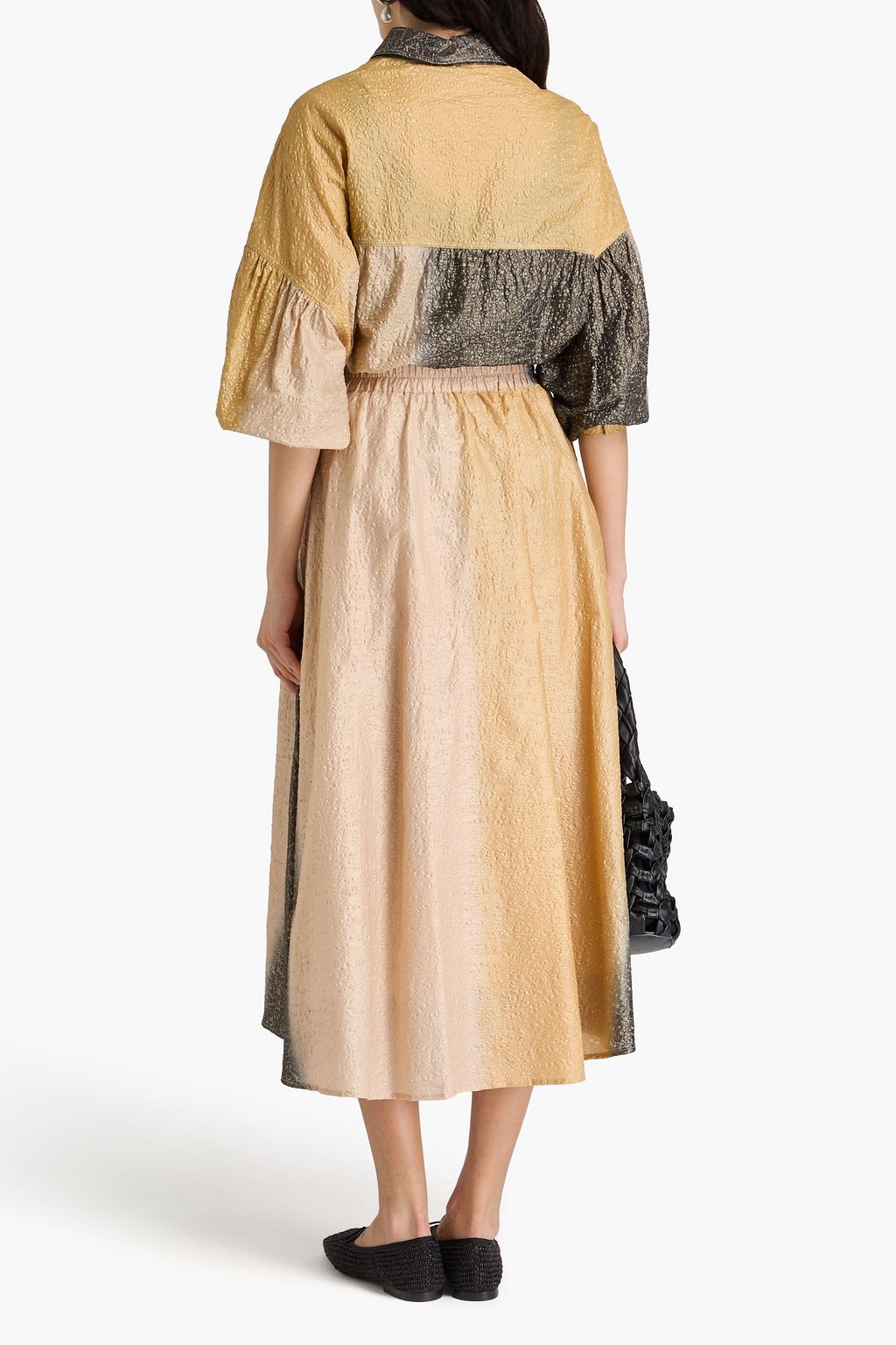 GENTRYPORTOFINO Metallic cotton-cloqué midi skirt