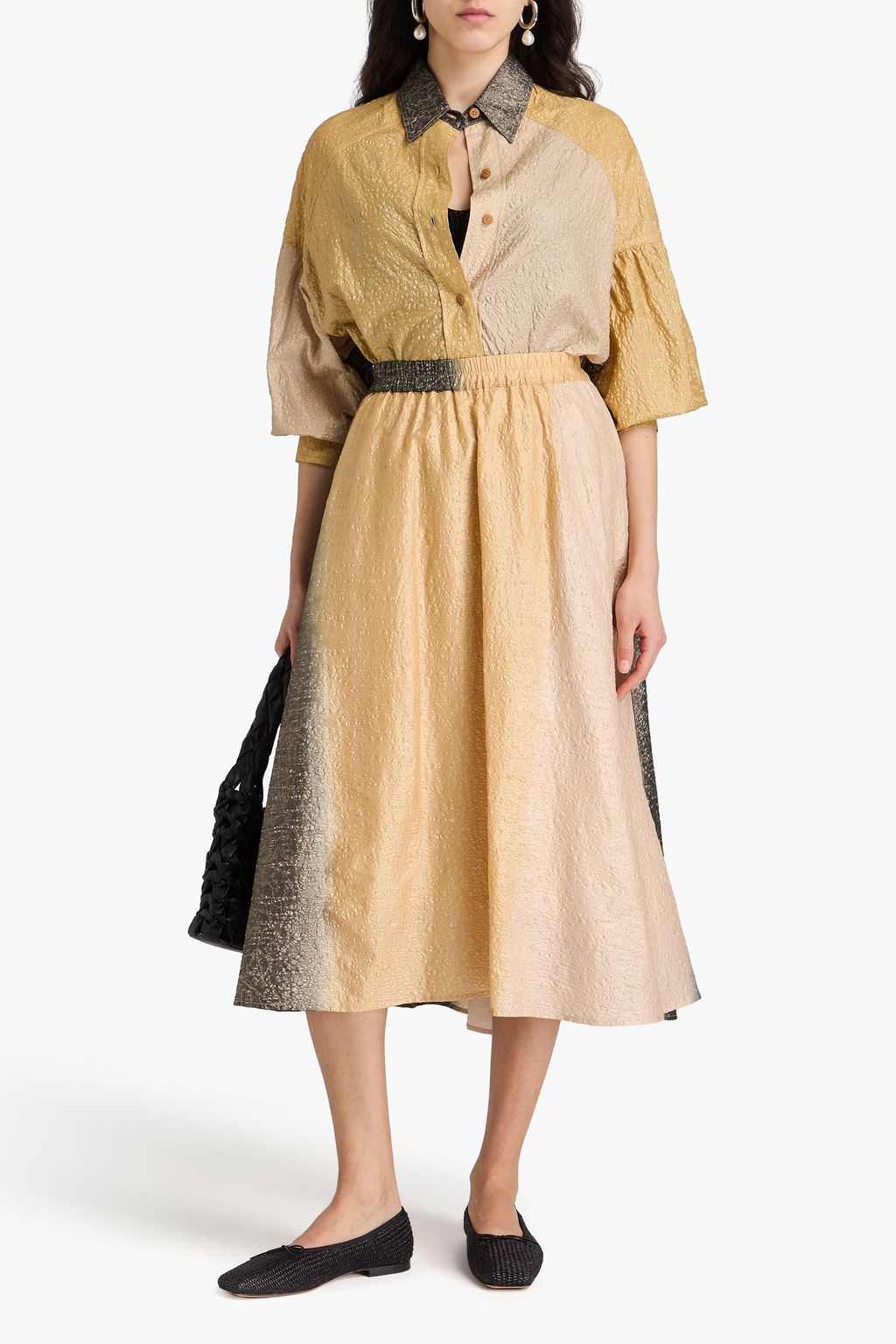 GENTRYPORTOFINO Metallic cotton-cloqué midi skirt