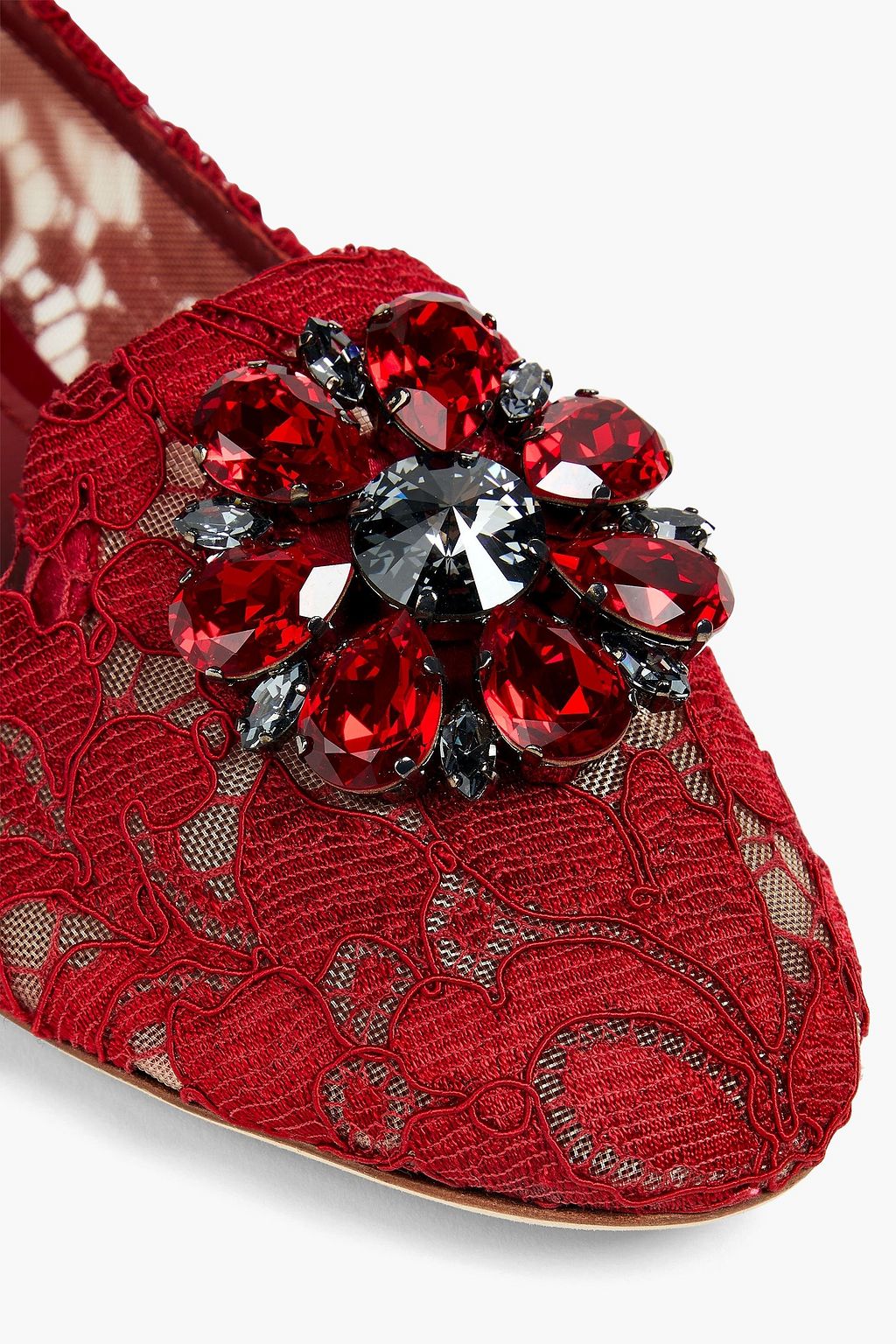 DOLCE&GABBANA حذاء لوفر من الدانتيل المفرّغ مزيّن بالكريستال