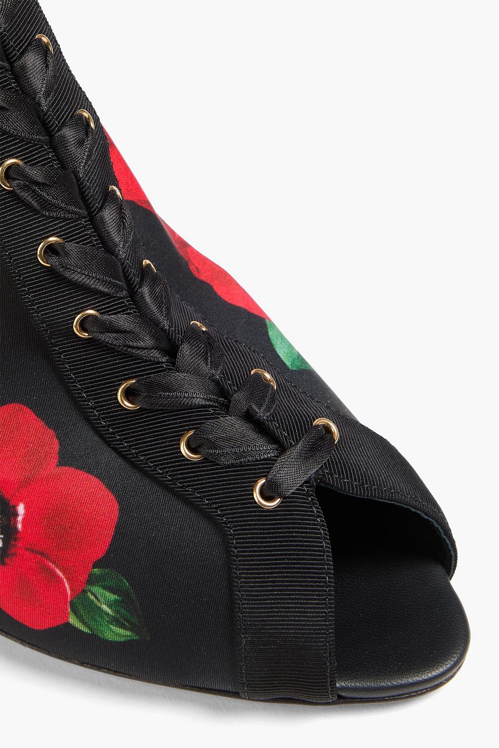 DOLCE&GABBANA Lace-up floral-print stretch-jersey ankle boots