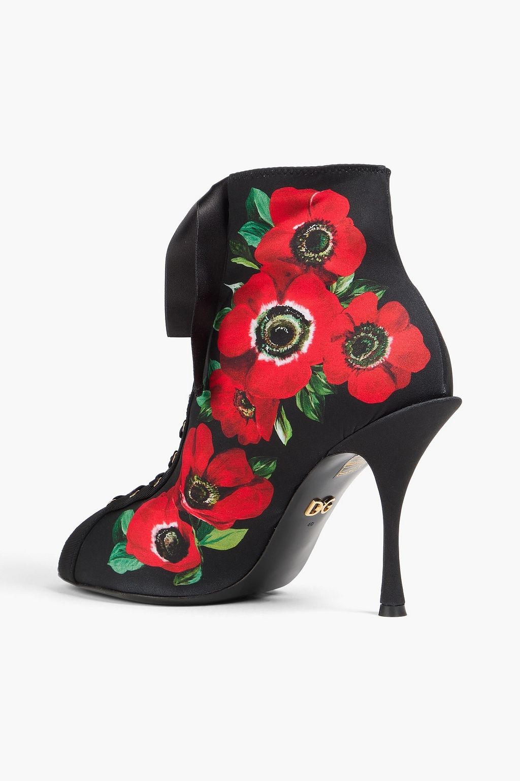 DOLCE&GABBANA Lace-up floral-print stretch-jersey ankle boots