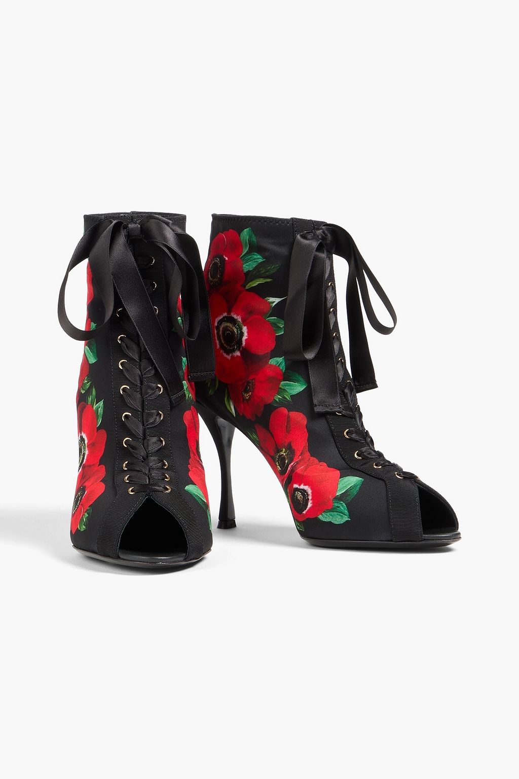 DOLCE&GABBANA Lace-up floral-print stretch-jersey ankle boots