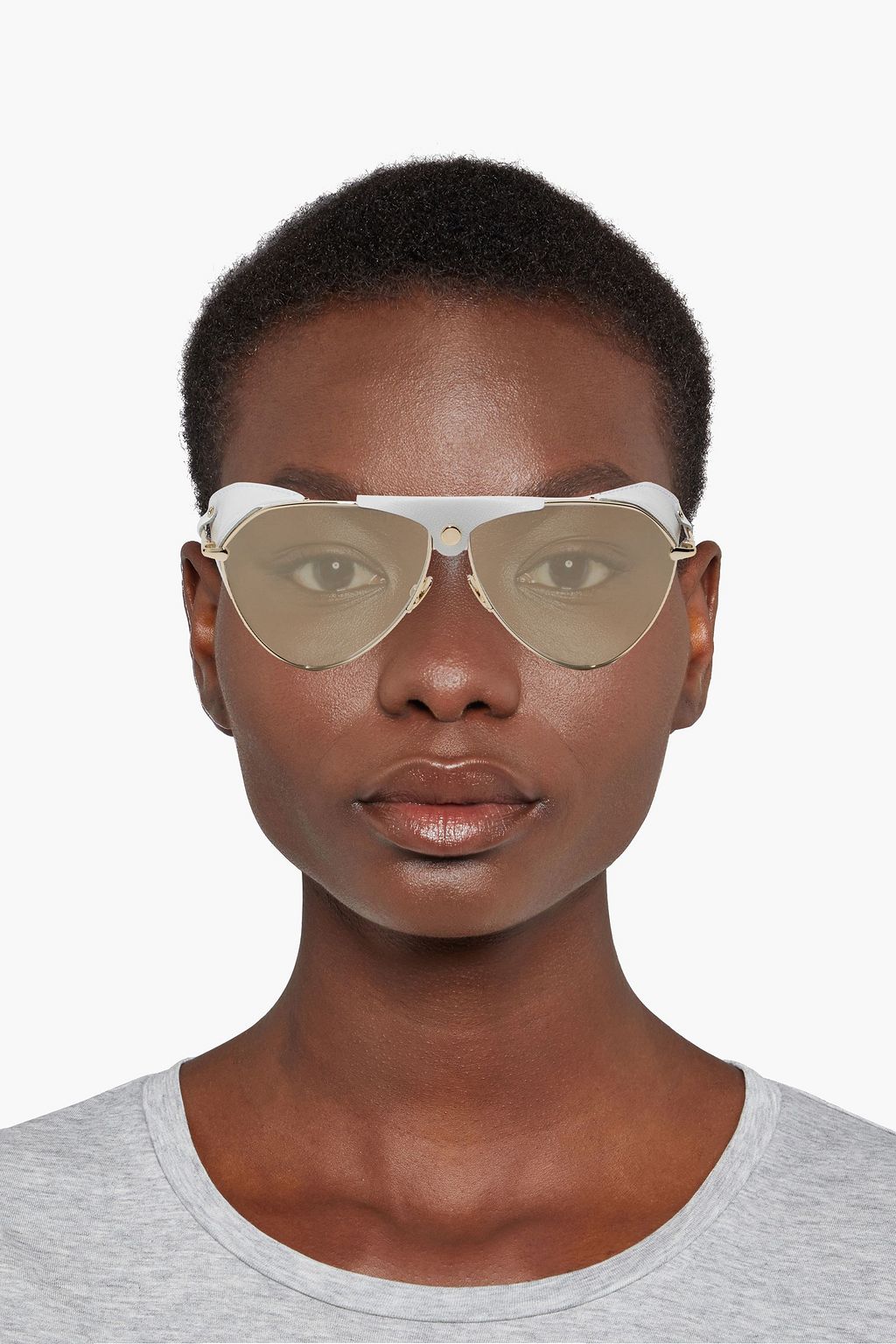 ALAÏA Aviator-style gold-tone and leather sunglasses