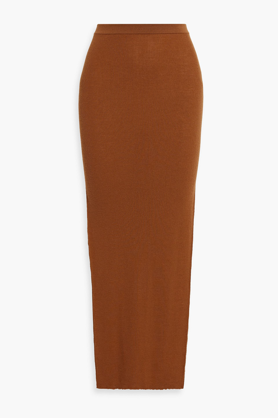 Rick Owens Sacri Ribbed Wool-blend Maxi Pencil Skirt In Brown