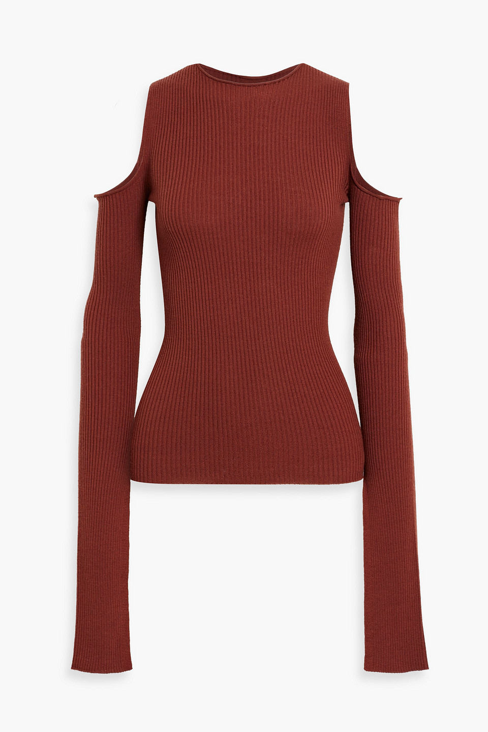 Rick Owens Henna Cold-shoulder Ribbed Wool Top In Brown