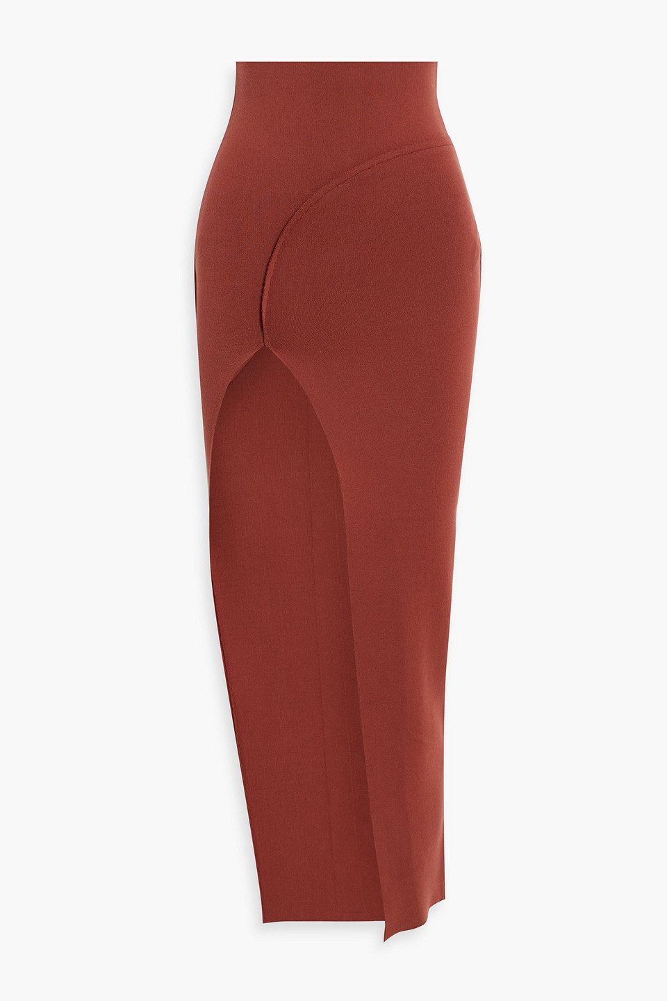 Rick Owens Theresa Asymmetric Stretch-knit Maxi Skirt In Brick