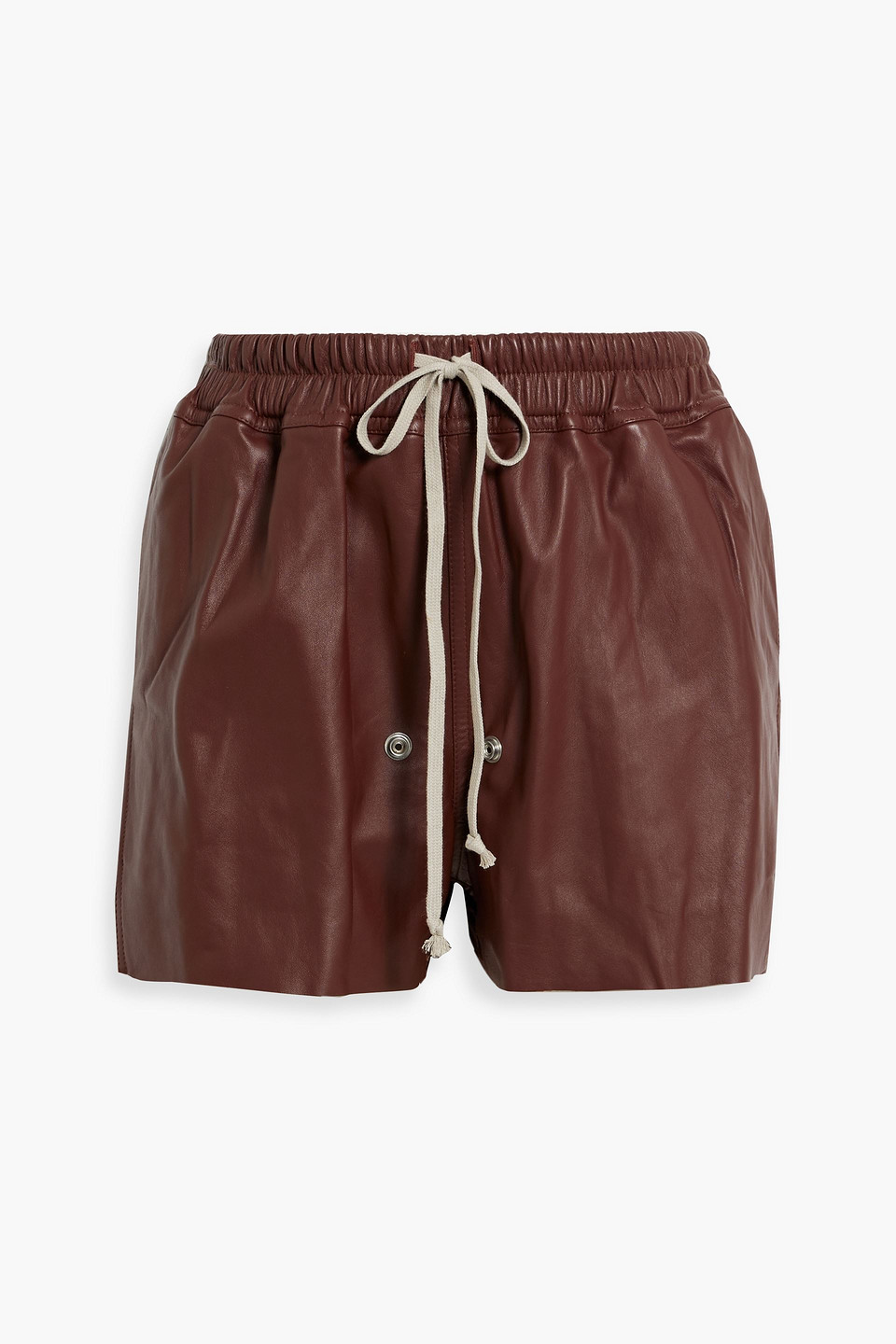 Rick Owens Henna Leather Shorts In Brown