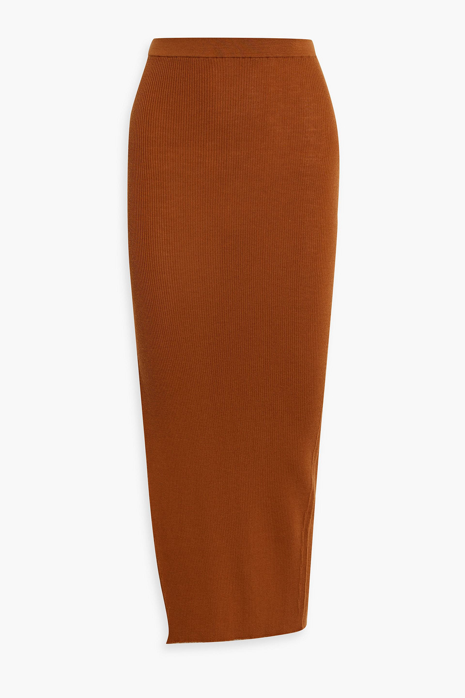 Rick Owens Ziggy Ribbed Wool-blend Midi Skirt In Tan