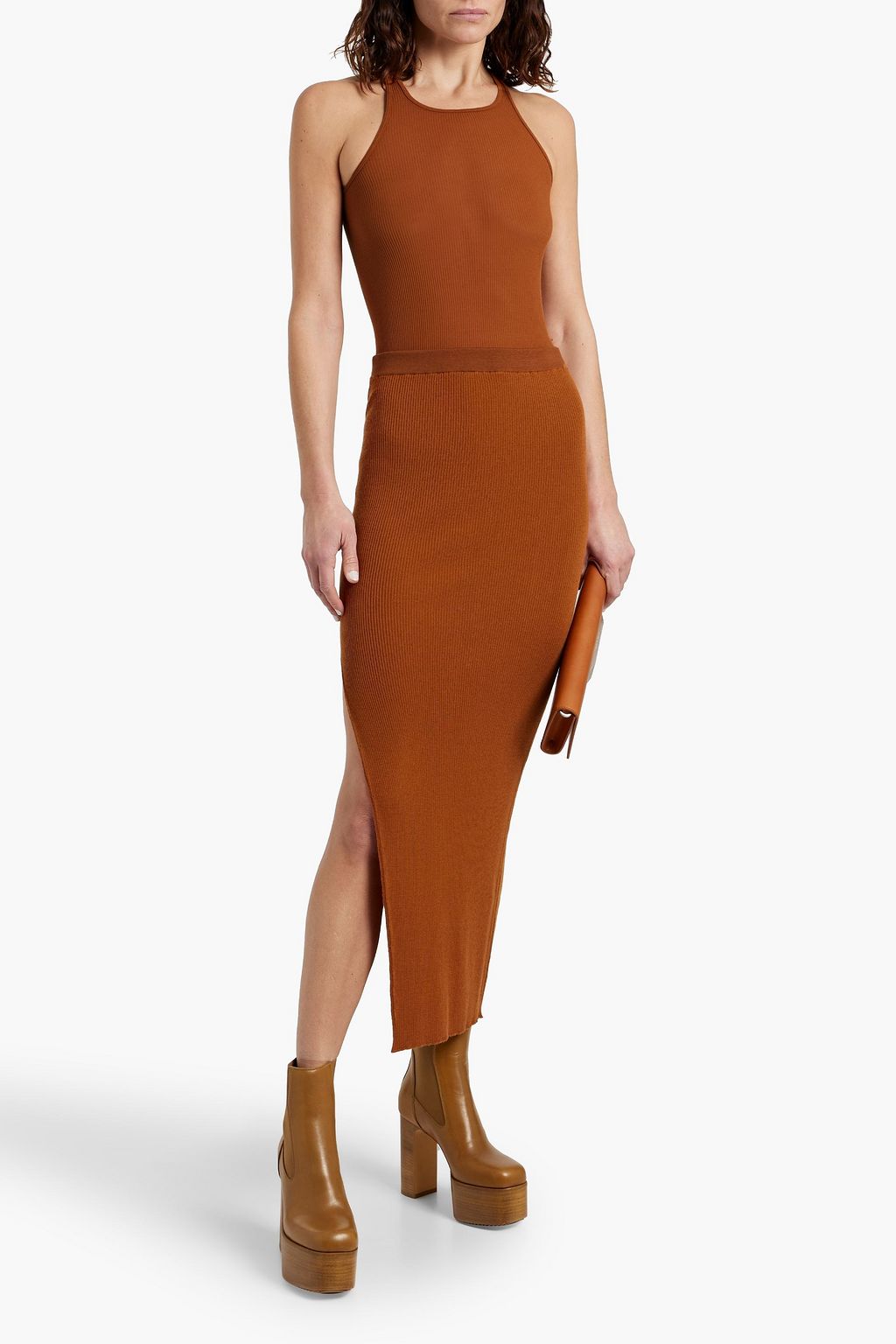RICK OWENS Ziggy ribbed wool-blend midi pencil skirt