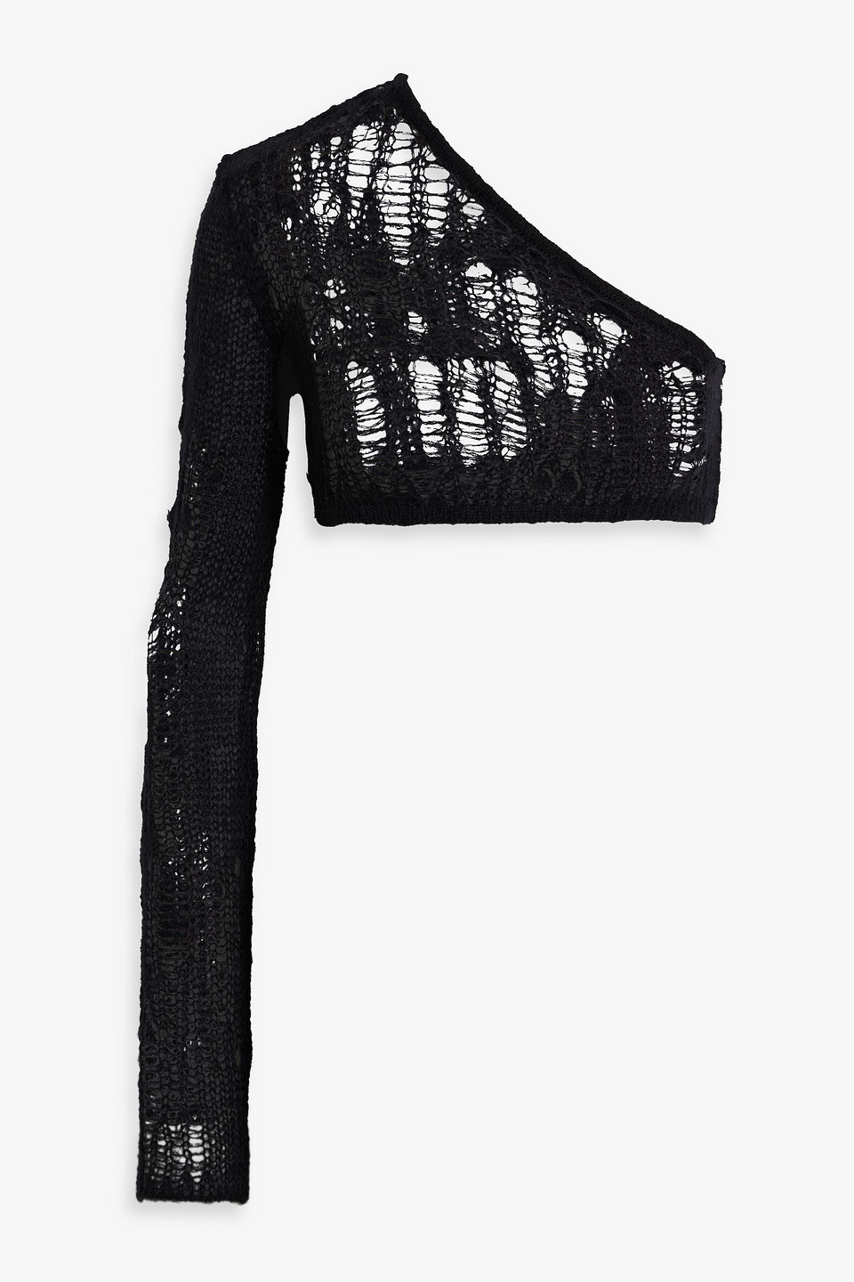 Rick Owens Ziggy One-sleeve Cropped Open-knit Top In Black