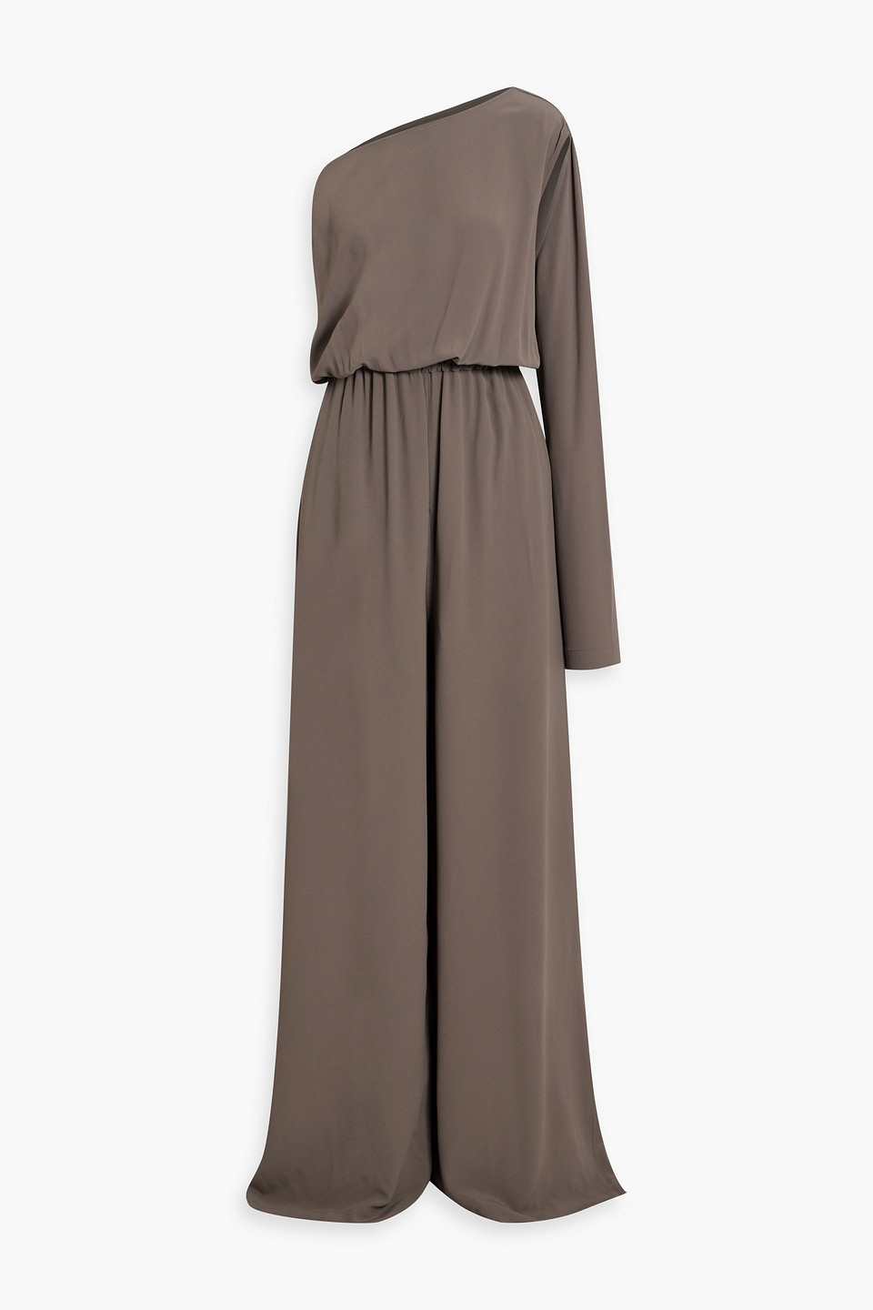Rick Owens Athena One-sleeve Cutout Crepe De Chine Wide-leg Jumpsuit In Taupe