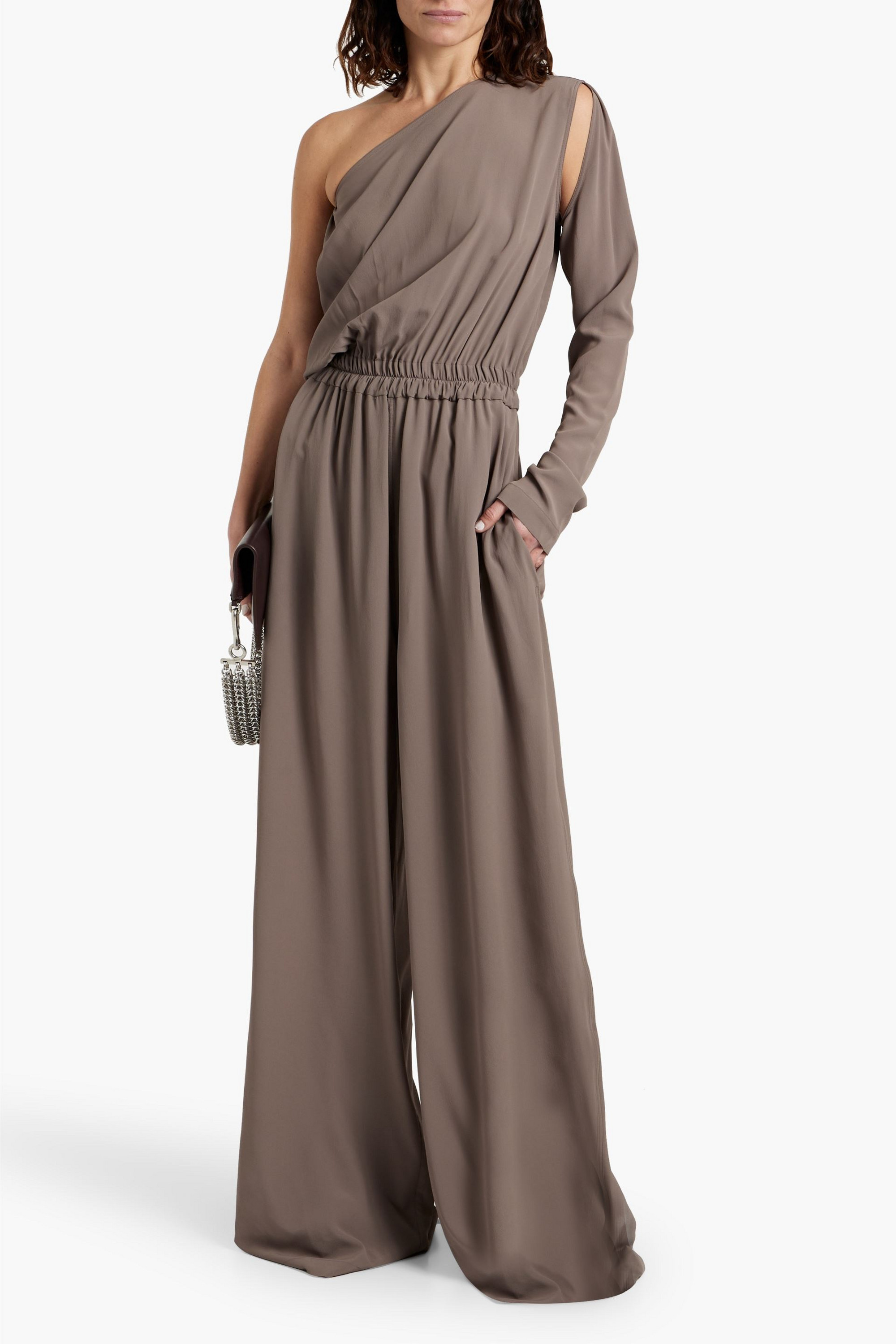 Rick Owens Athena one-sleeve cutout crepe de chine wide-leg jumpsuit
