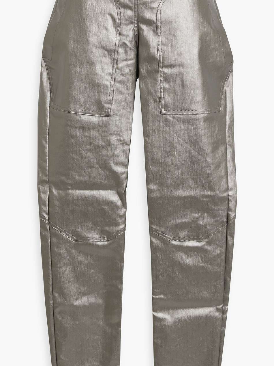 metallic coated low-rise skinny jeans