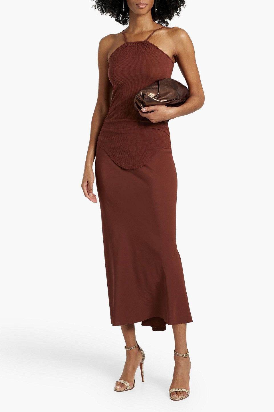 Rick Owens Skorpio Ribbed-knit Tank In Brown