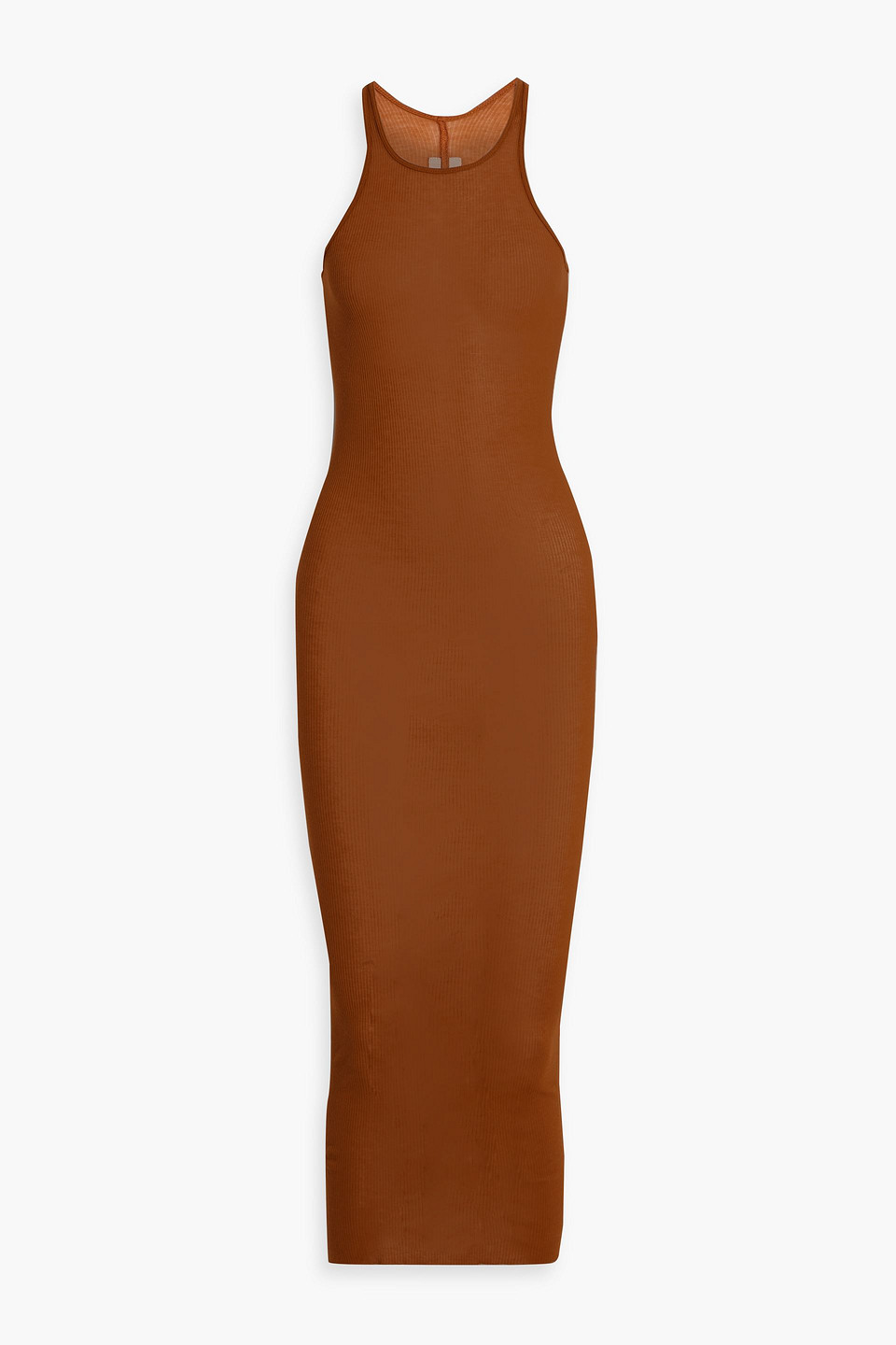 Rick Owens Ribbed Jersey Midi Dress In Tan