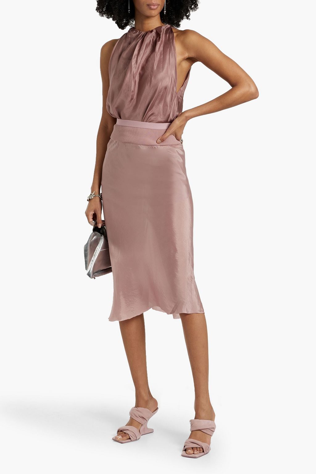 RICK OWENS Cupro-satin midi skirt