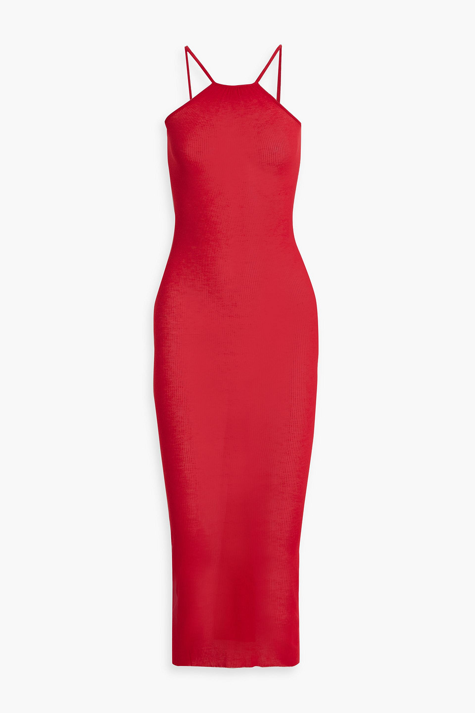 Rick Owens Skorpio Ribbed-knit Midi Dress In Red