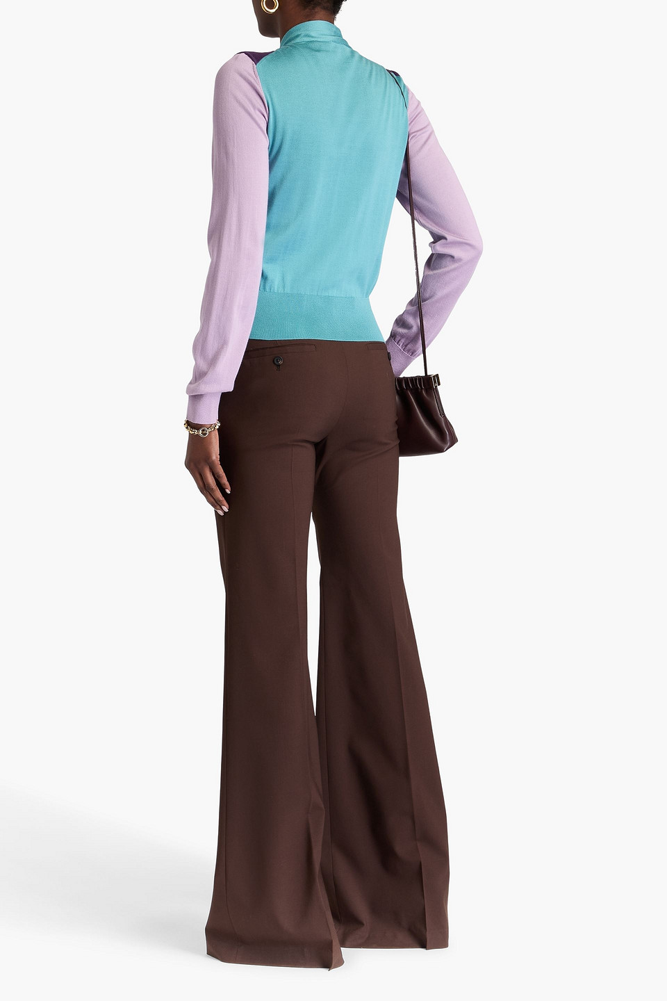 Dolce & Gabbana Long-sleeved Multi-colored Silk Sweater With Pussy-bow And Dg Embellishment In Lila