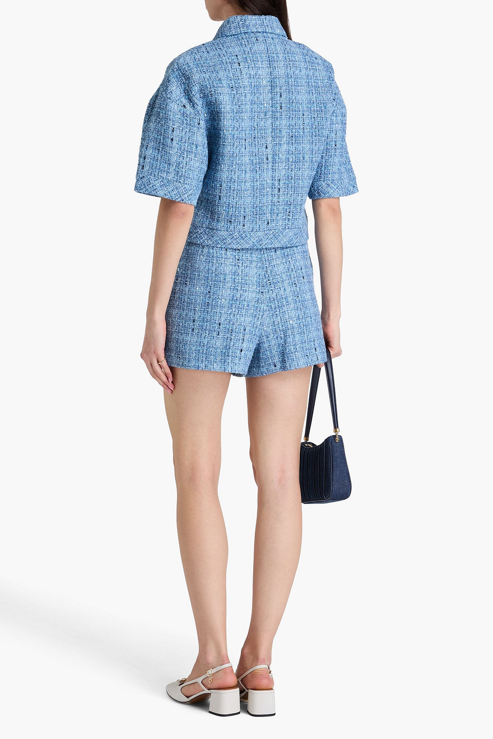 Sandro Shorts Aus Metallic-tweed In Bleu