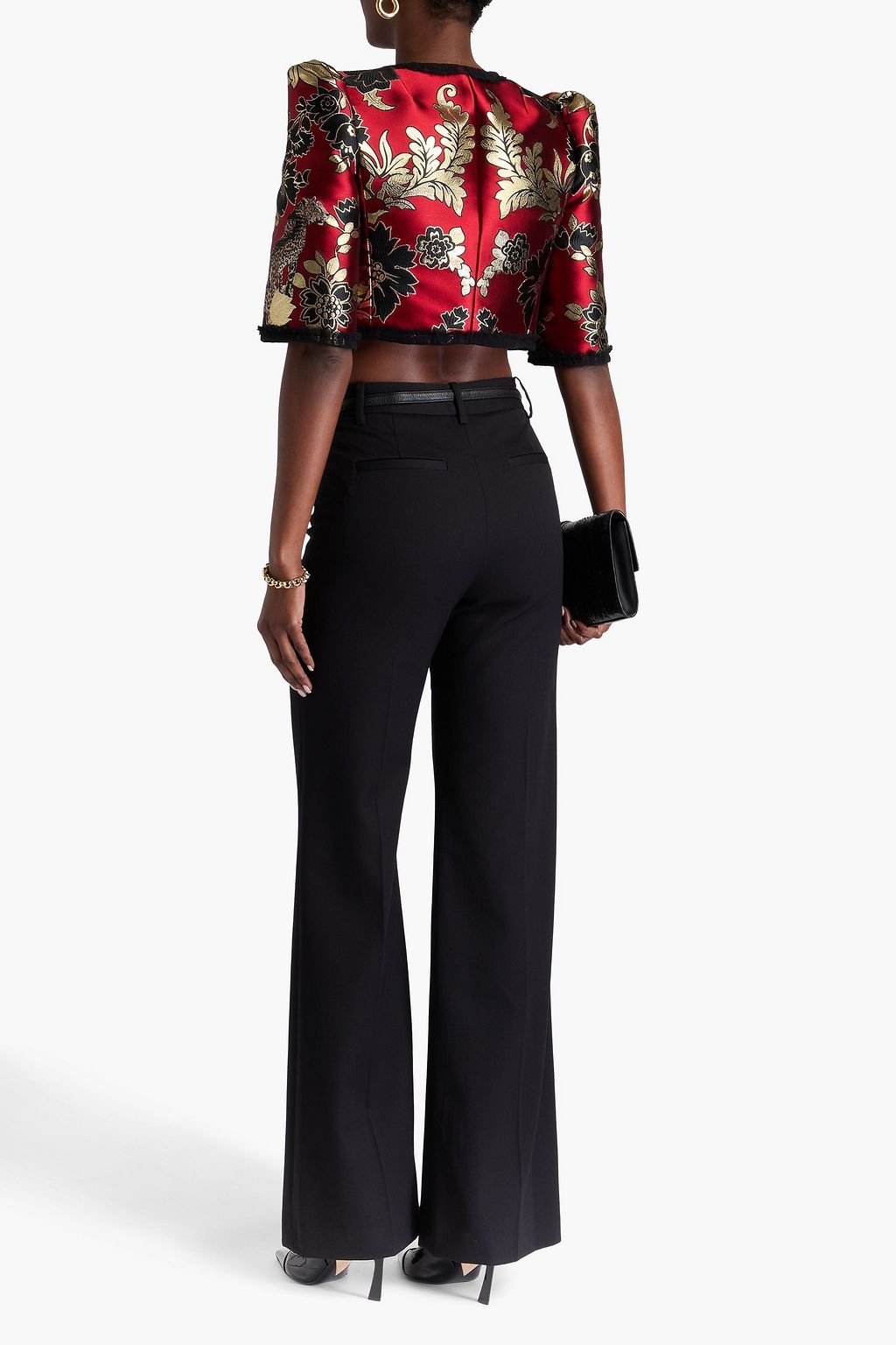 DOLCE&GABBANA Cropped frayed floral-jacquard bolero