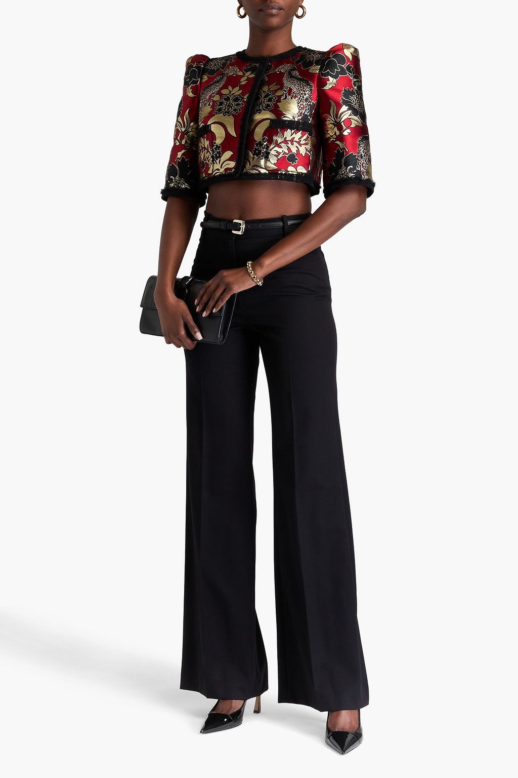DOLCE&GABBANA Cropped frayed floral-jacquard bolero
