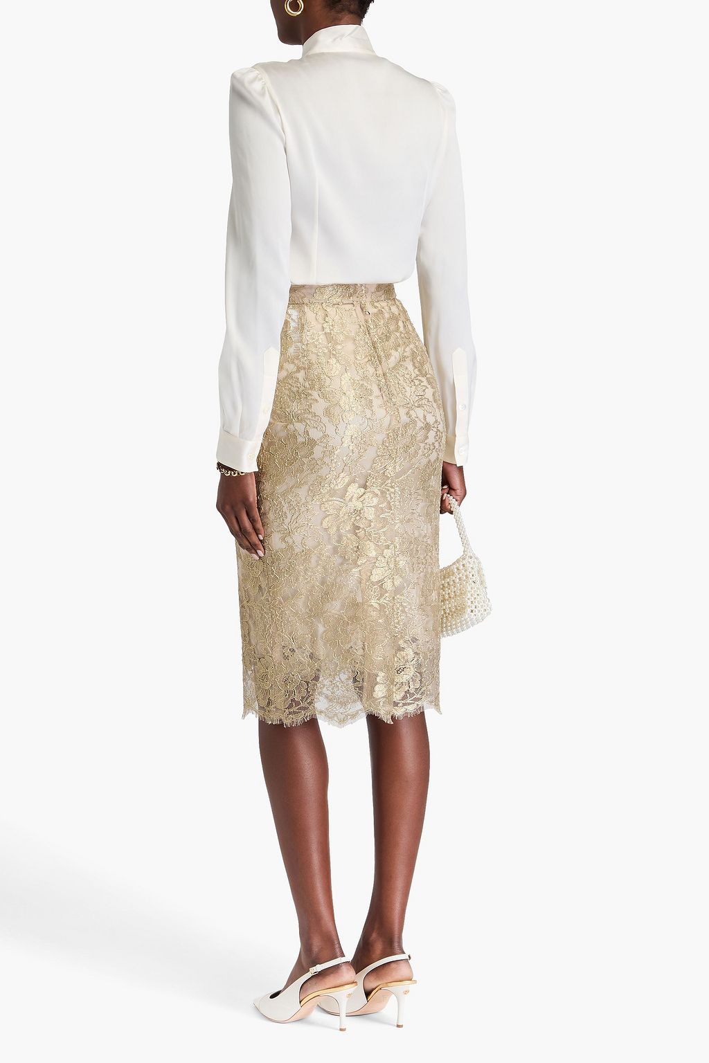 DOLCE&GABBANA Metallic lace midi skirt