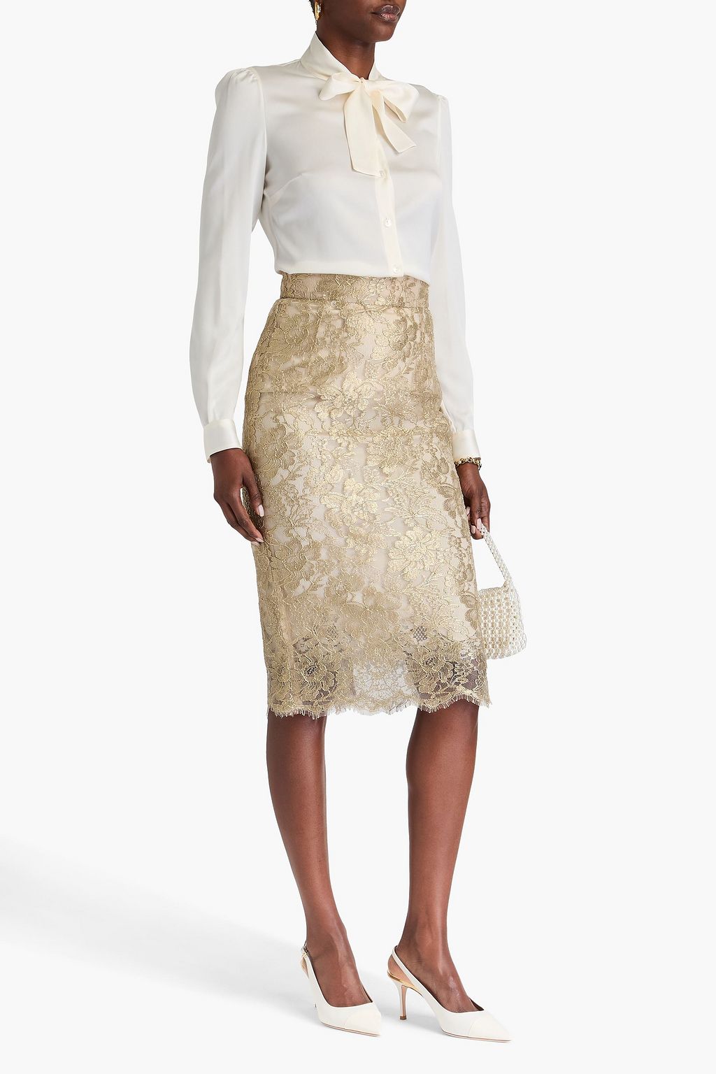 DOLCE&GABBANA Metallic lace midi skirt