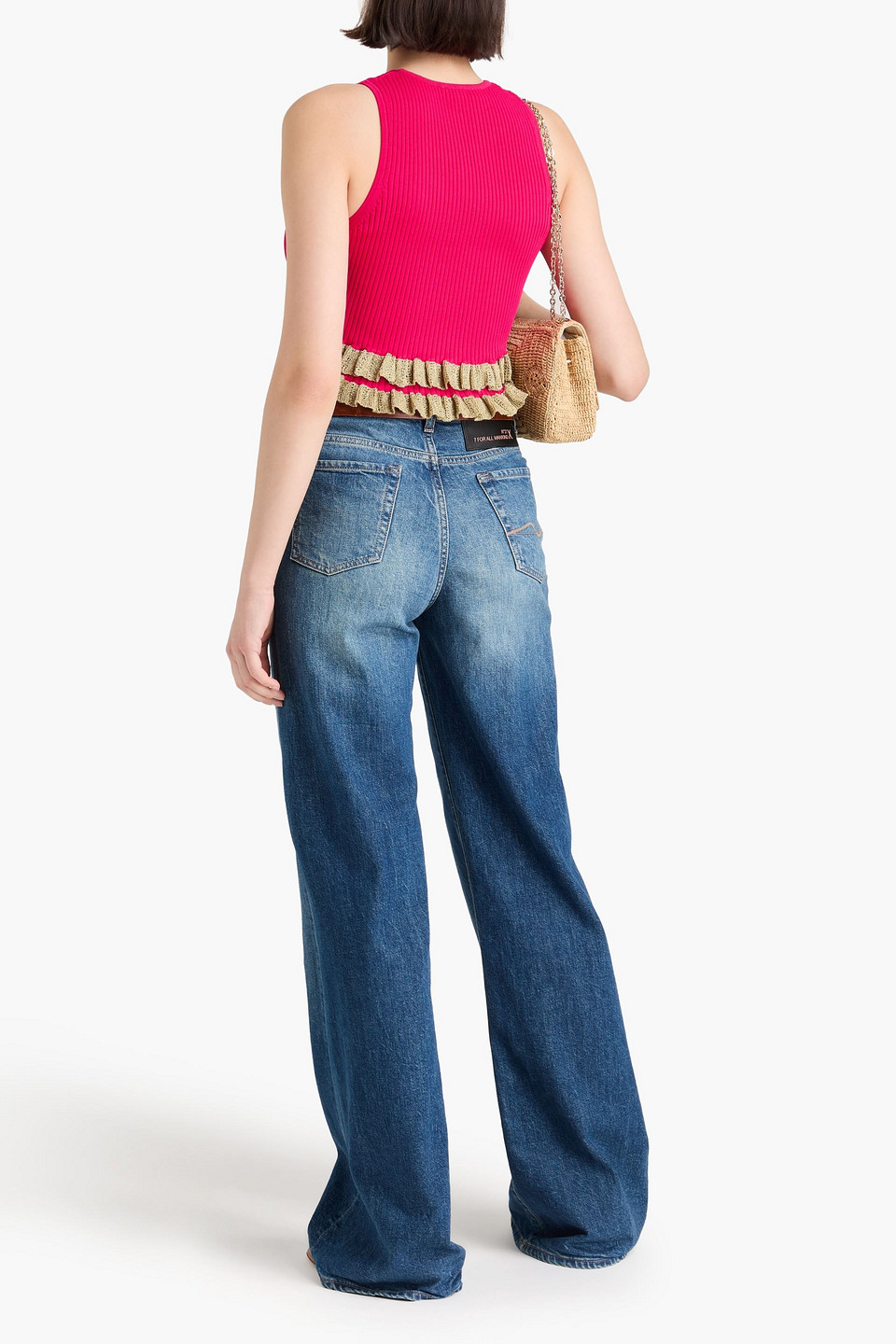 Sandro - Cropped Tanktop Aus Rippstrick Mit Häkelbesatz Und Rüschen - Pink - 0 