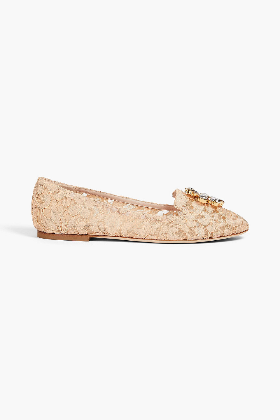 Dolce&Gabbana - Crystal-embellished corded lace loafers - Orange - EU 35